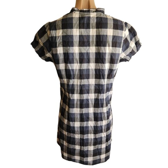 Y2K Vintage Ruffle Button Down Mini Checkered Shirt Dress Jrs Medium - Picture 4 of 9